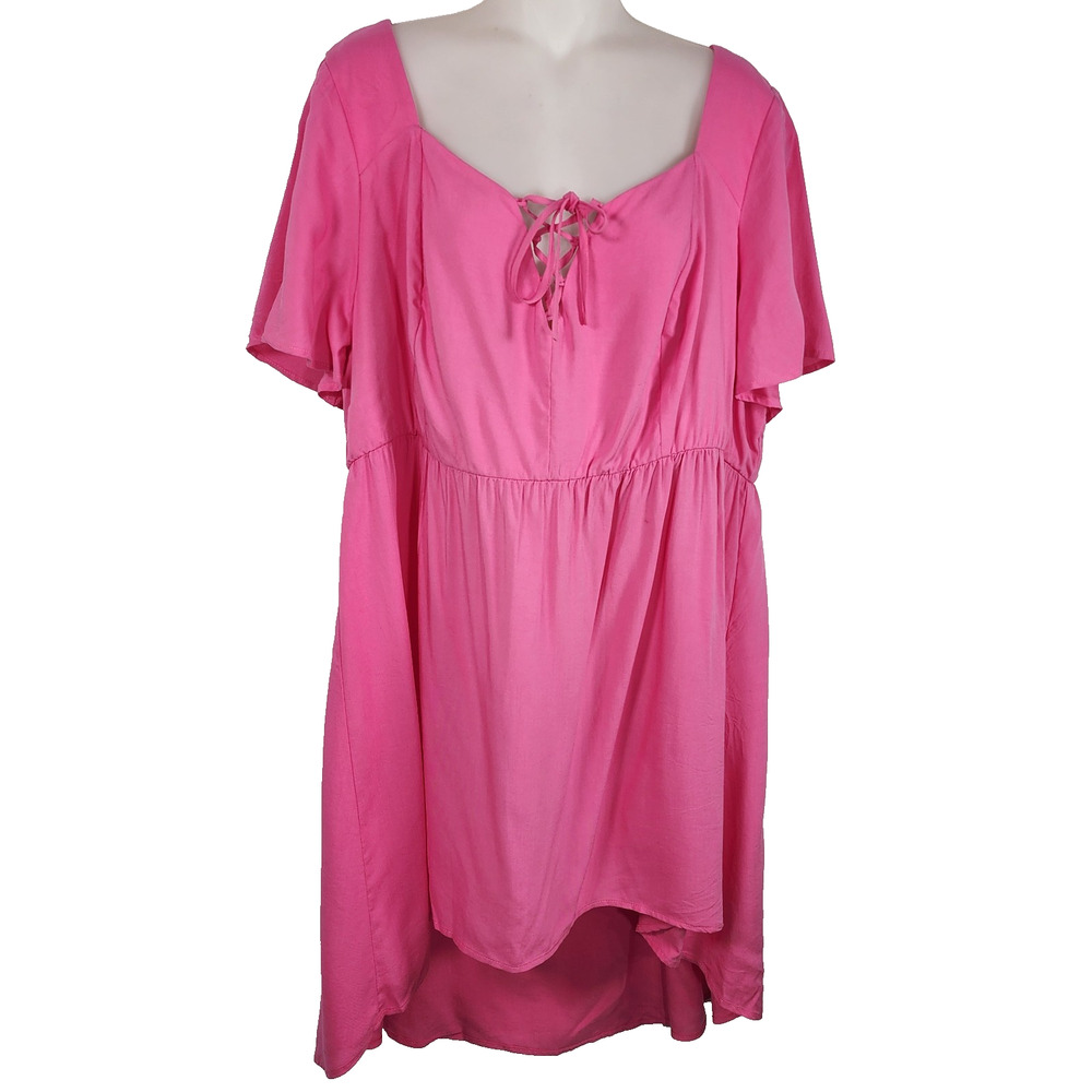 Torrid Womens Babydoll Challis Lace Up Hi Low Top Plus Size 2X Pink Feminine NEW